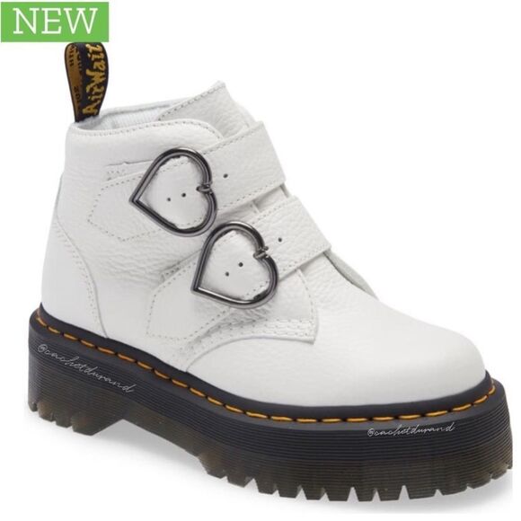 NWT DR MARTENS DEVON HEARTS QUAD BOOTS- WHITE SZ 9 - Picture 1 of 13